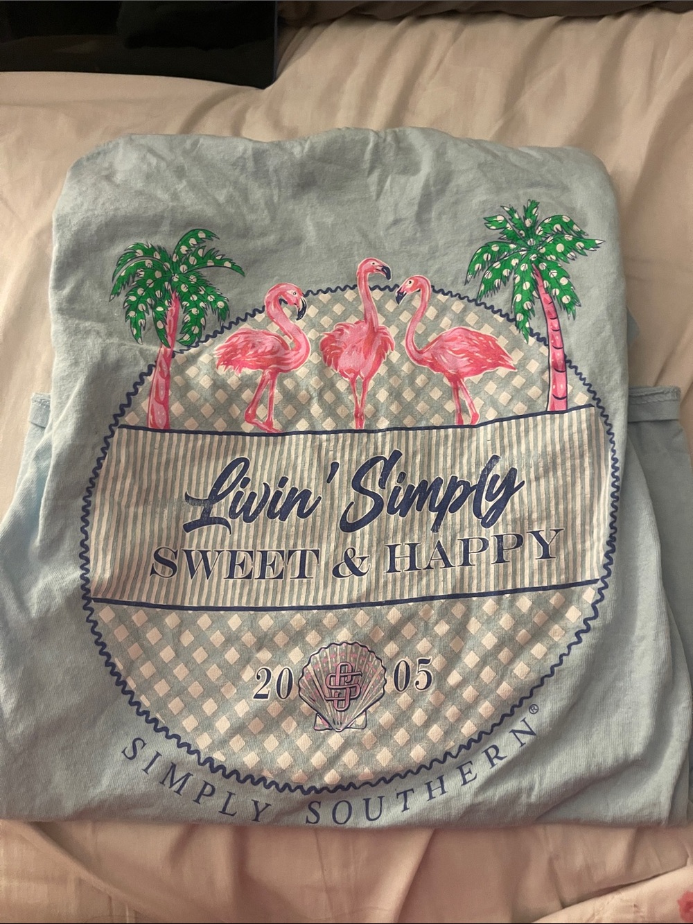 Simply Southern Light Blue Flamingo Palm Graphic Tee